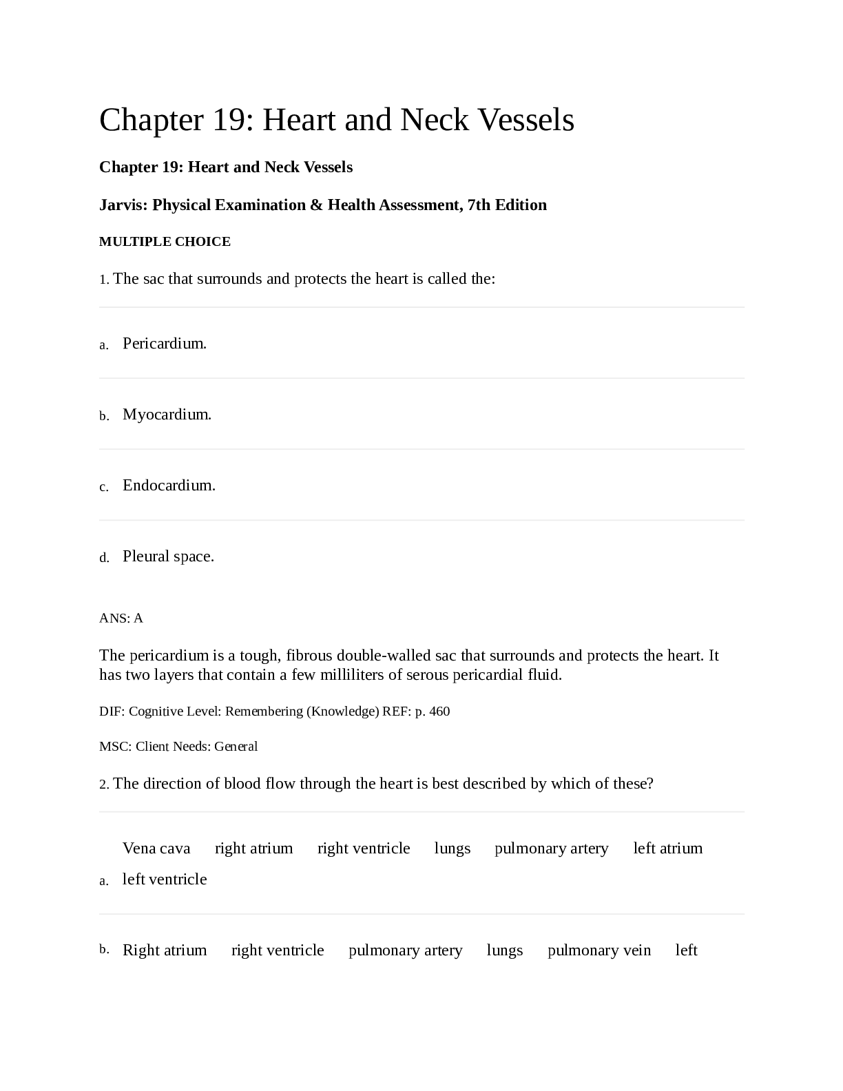 Preview image for Chapter 19: Heart and Neck Vessels Jarvis: Physical Examination & Health Assessment, 7th Edition